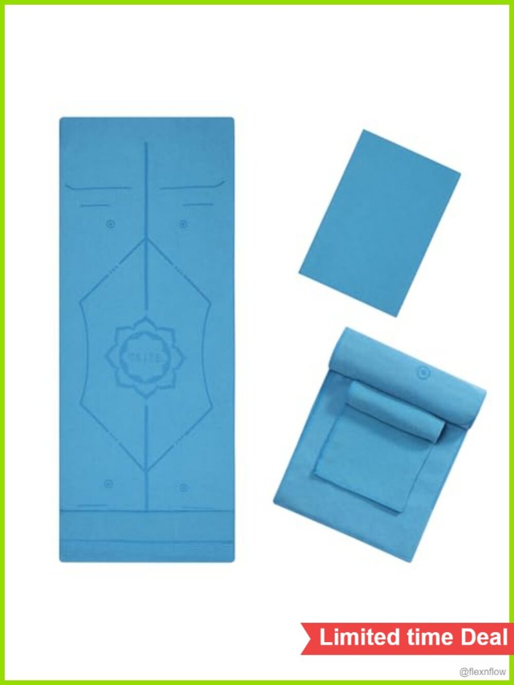 Yoga Mat Towel with Silicone Grip Dots & Alignment Line, Non Slip, 72x24, 2pc